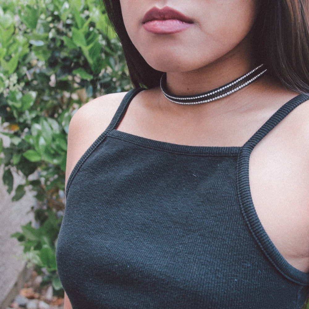 Black Rhinestone Felt Choker Necklace
